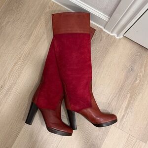 Chloe Red and Burgundy Heeled Boots